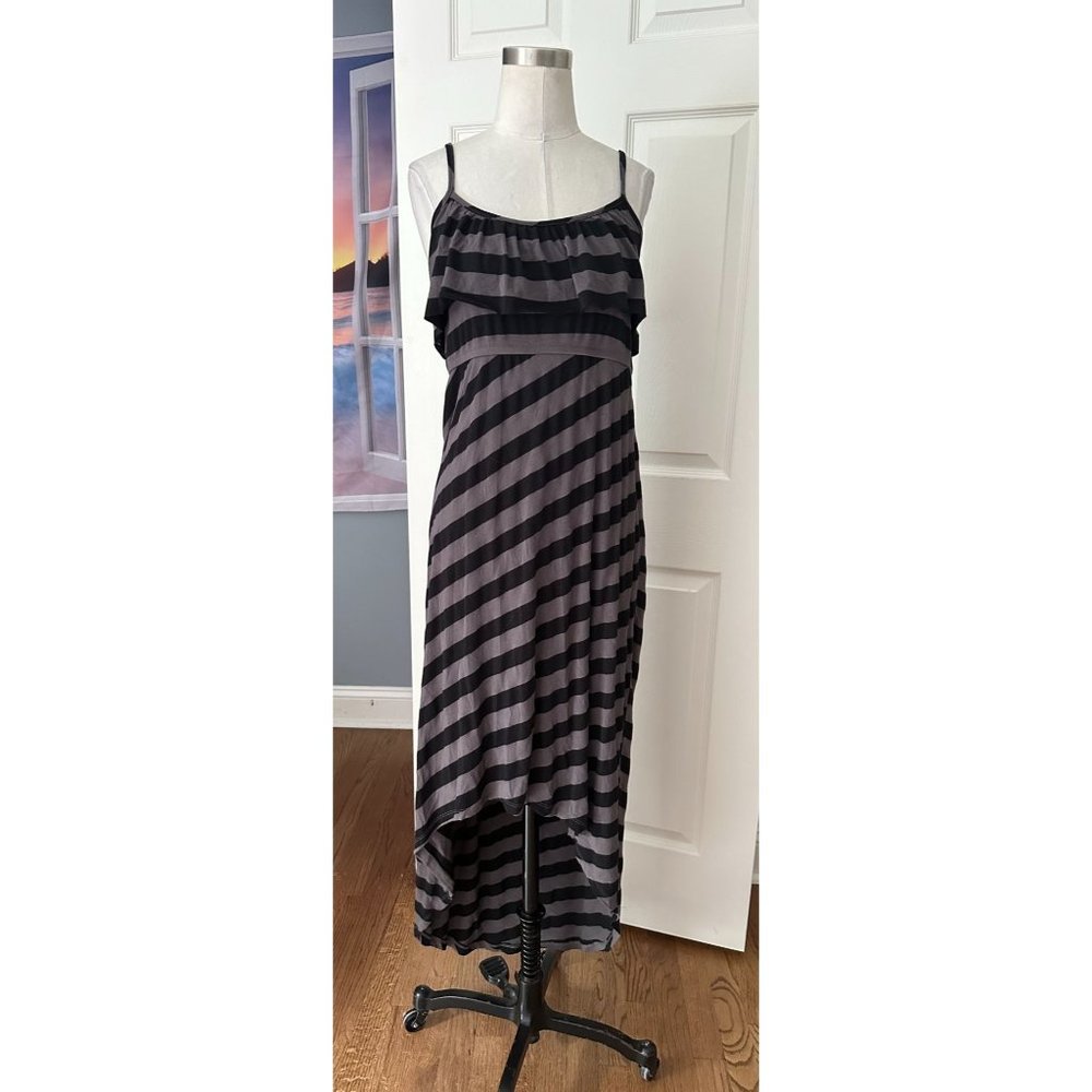 Basic House black/brown striped dress high low with spaghetti straps Large